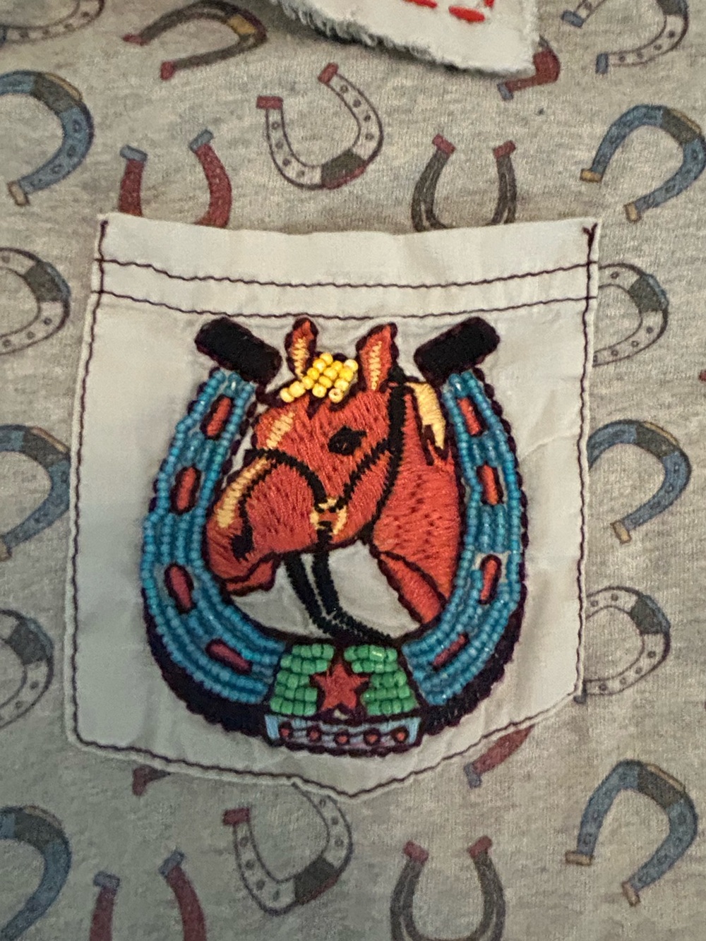Double D Ranch XL Horseshoe Print Beaded Horse Western Polo Shirt - Picture 8 of 8
